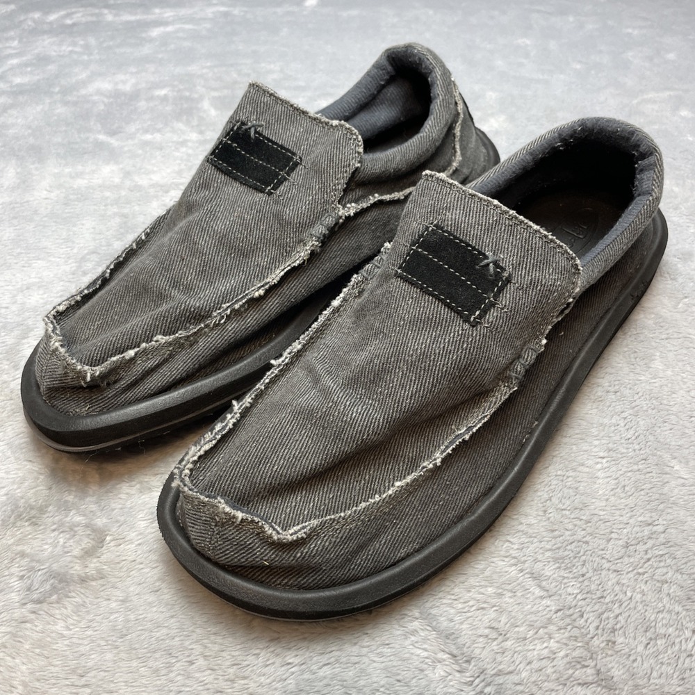 Sanuk Mens Chiba Slip On Sidewalk Surfers Size 11 Gray Canvas Twill Loafer